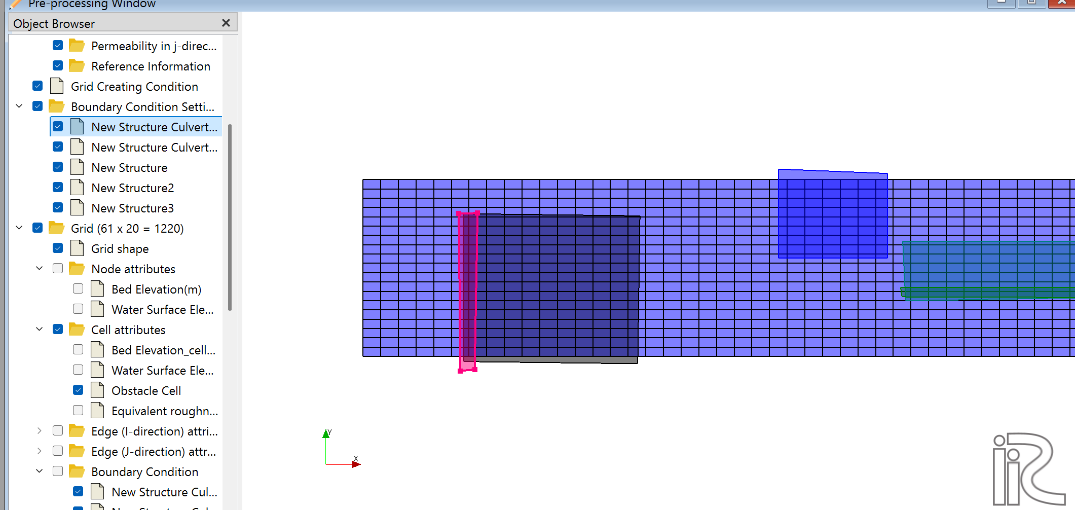 Culvert edge selection: the pink edge is placed on the boundary face of the Structure body